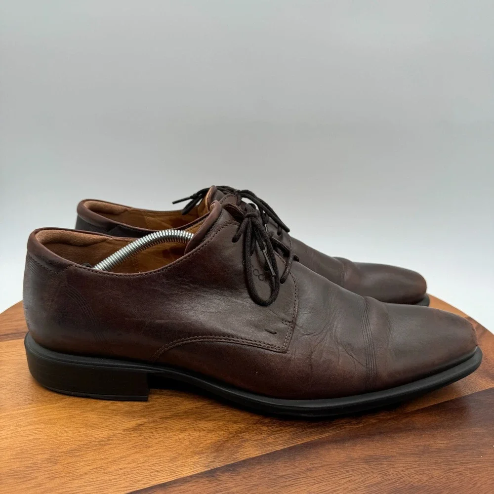 Ecco Shoes Mens 12 EU 46 Vitrus‎ Oxfords Dress Plain Toe Brown Leather Casual